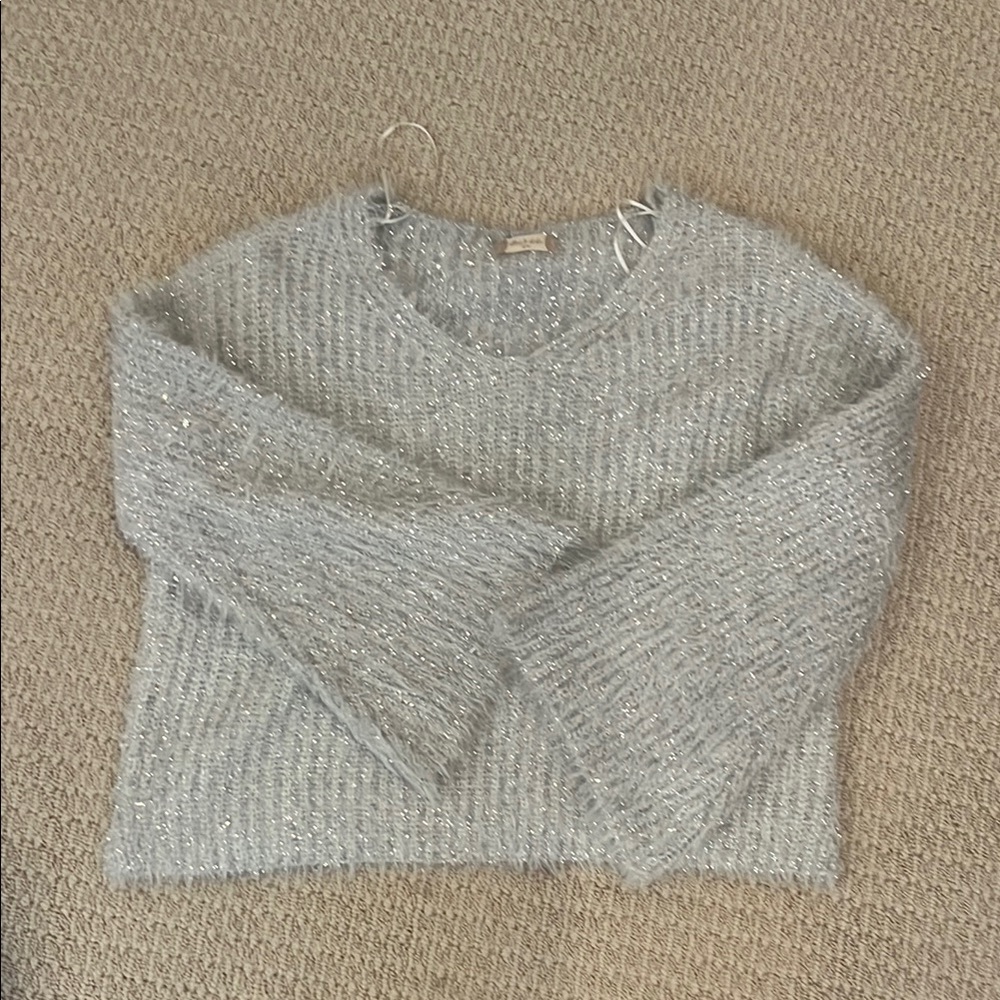 Altar'd State Gray Crew Neck Sweater with Ribbed Knit
